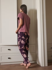 Blumenmuster in Lila - Print Cotton Short Sleeve Pyjamas - Bild 4 von 9