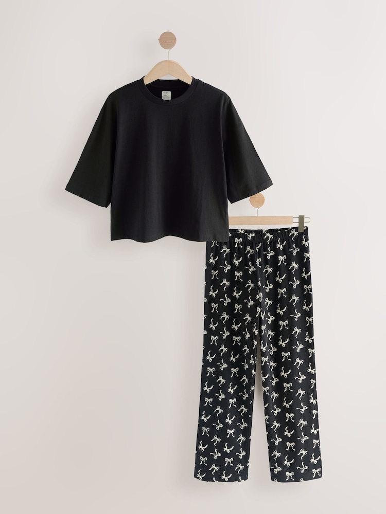 Buy Black White Bow Cotton Short Sleeve Pyjamas from Next India
