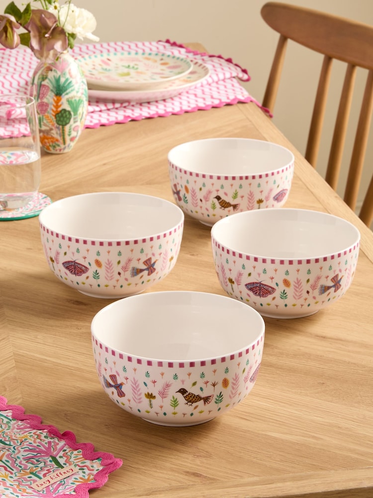 Lucy Tiffney Set of 4 Pink Autumn Leaves Cereal Bowls - Image 1 of 3 Lucy Tiffney Set of 4 Pink Autumn Leaves Cereal Bowls - Image 1 of 3