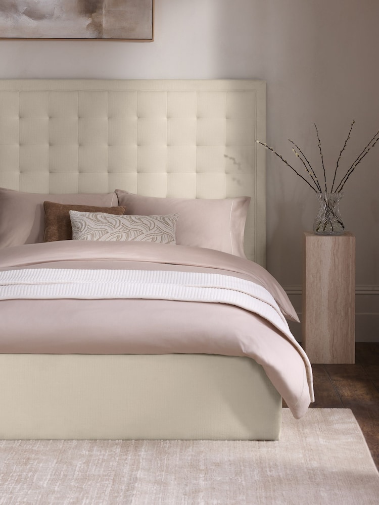 Natural Oyster Linen Look Chenille Winslow Upholstered Ottoman Storage Bed Ottoman Storage Bed Frame - Image 1 of 7