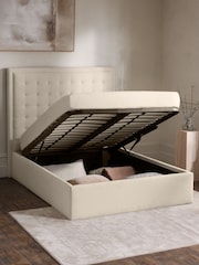 Natural Oyster Linen Look Chenille Winslow Upholstered Ottoman Storage Bed Ottoman Storage Bed Frame - Image 2 of 7