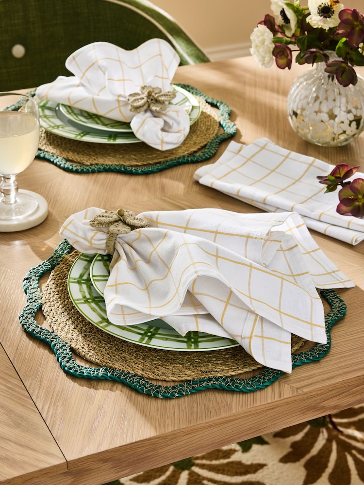 Nina Campbell Set of 4 Ochre Yellow Large Woven Check Napkins - Image 1 of 4