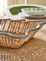 Nina Campbell Set of 2 Natural Teal Rattan Scalloped Edge Trays - Image 3 of 5