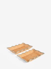 Nina Campbell Set of 2 Natural Teal Rattan Scalloped Edge Trays - Image 4 of 5