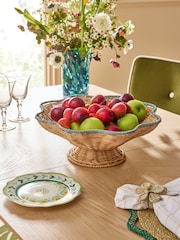 Nina Campbell Natural Teal Rattan Scalloped Edge Footed Bowl - Image 1 of 5
