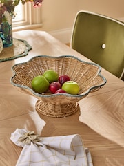 Nina Campbell Natural Teal Rattan Scalloped Edge Footed Bowl - Image 2 of 5