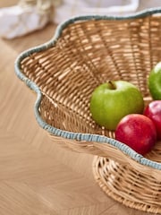 Nina Campbell Natural Teal Rattan Scalloped Edge Footed Bowl - Image 3 of 5