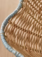 Nina Campbell Natural Teal Rattan Scalloped Edge Footed Bowl - Image 4 of 5