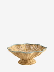 Nina Campbell Natural Teal Rattan Scalloped Edge Footed Bowl - Image 5 of 5
