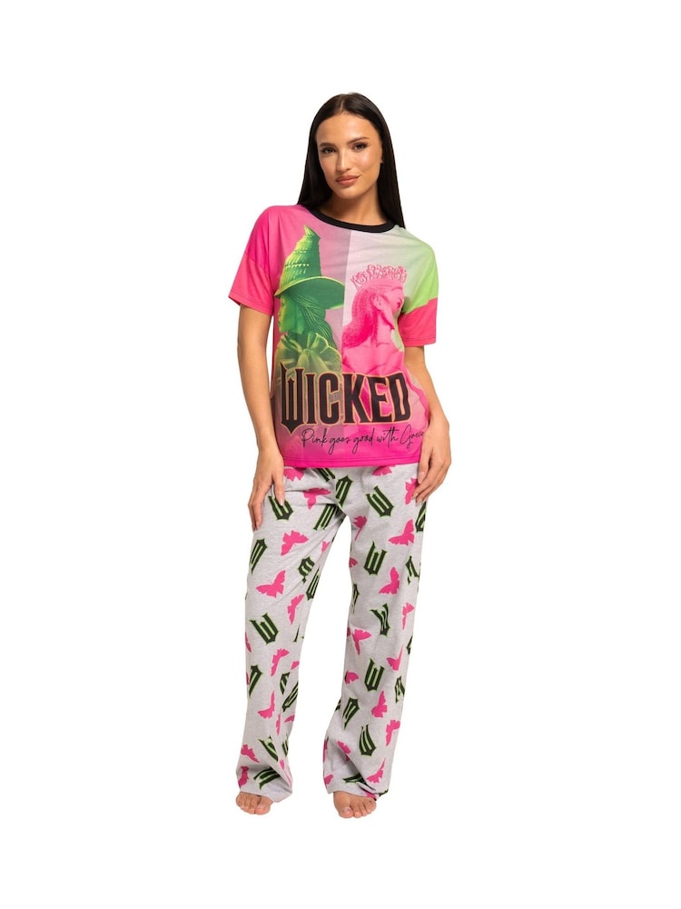 Character Pink Wicked Elphaba And Glinda Long Sleeve 100% Cotton Pyjamas Set - Image 4 of 5