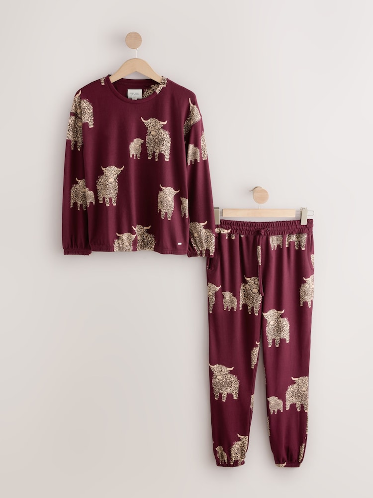Buy Burgundy Red Hamish The Highland Cow Cosy Long Sleeve Pyjamas