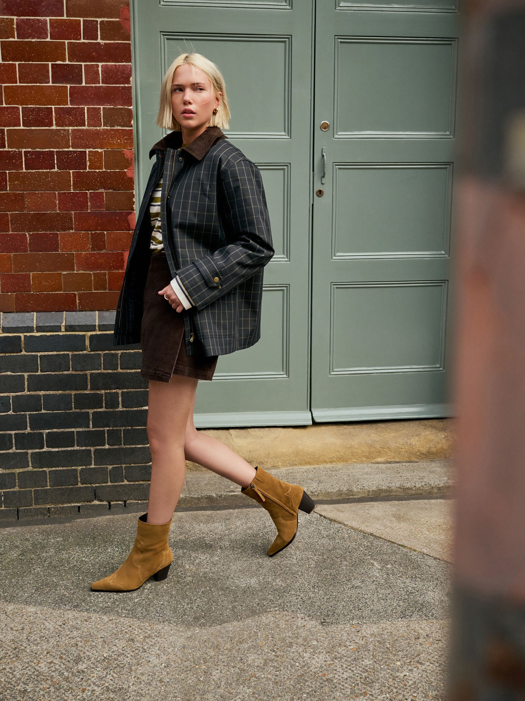 Buy Navy Check Cord Collar Heritage Coat from Next USA