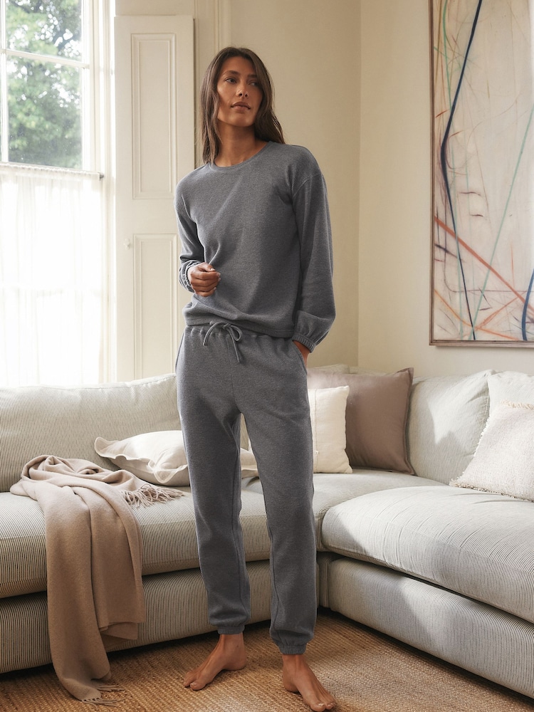 Slate Grey Cosy Waffle Long Sleeve Pyjamas - Image 1 of 7 Slate Grey Cosy Waffle Long Sleeve Pyjamas - Image 1 of 7