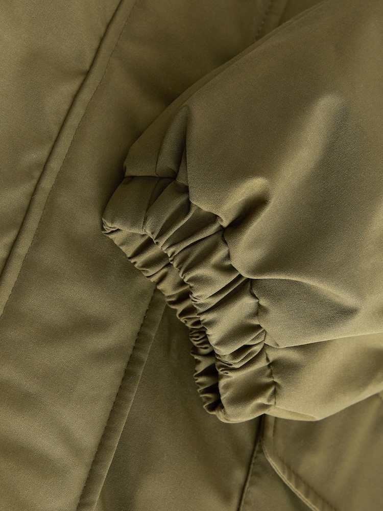 Khaki Green Parka with Animal Print Faux Fur Lining - Image 8 of 8