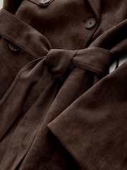 Chocolate Brown Faux Suede Trench Coat - Image 8 of 9