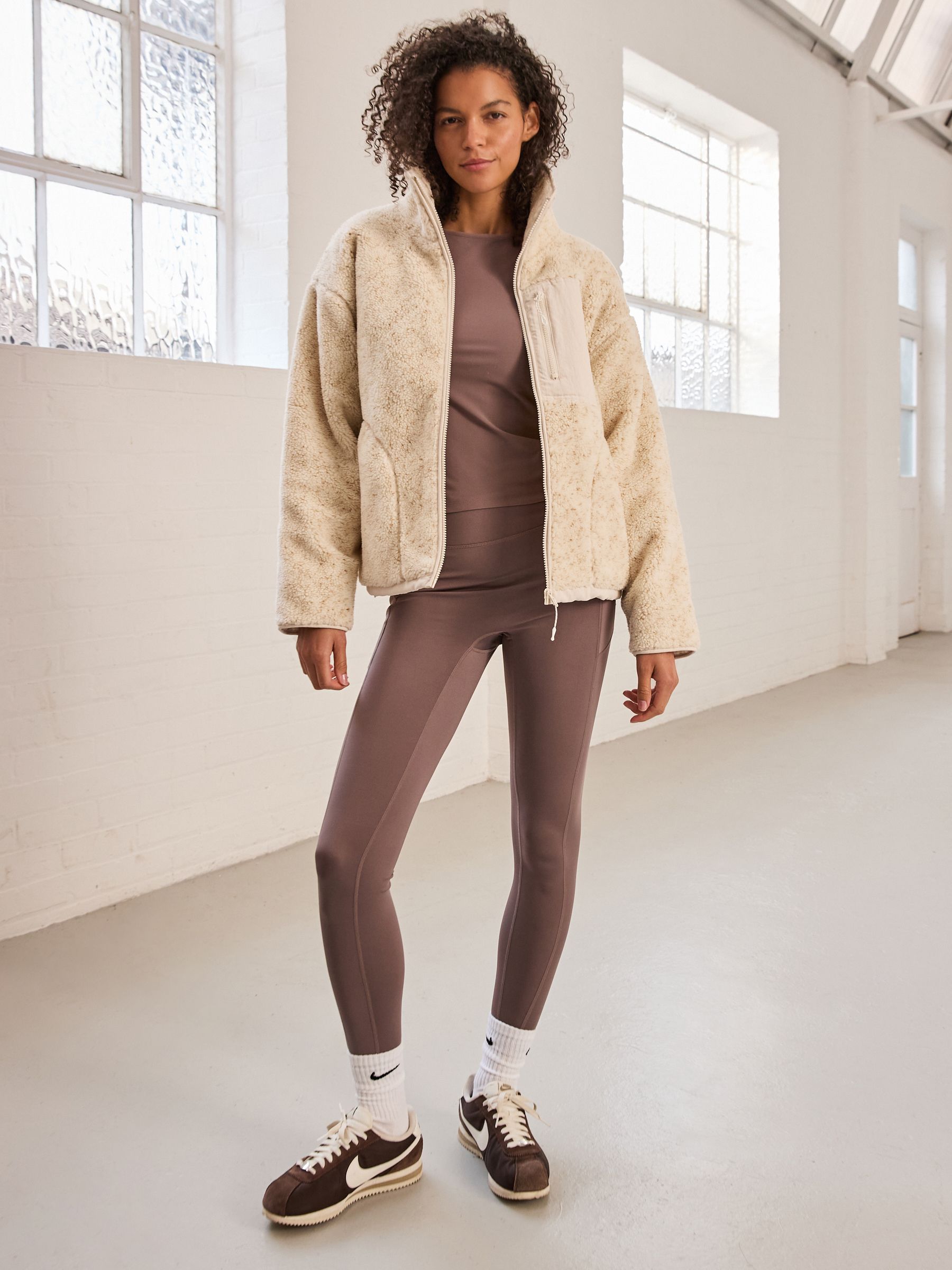 Buy Cream Marl Teddy Borg Zip Through Fleece Jacket from the Next