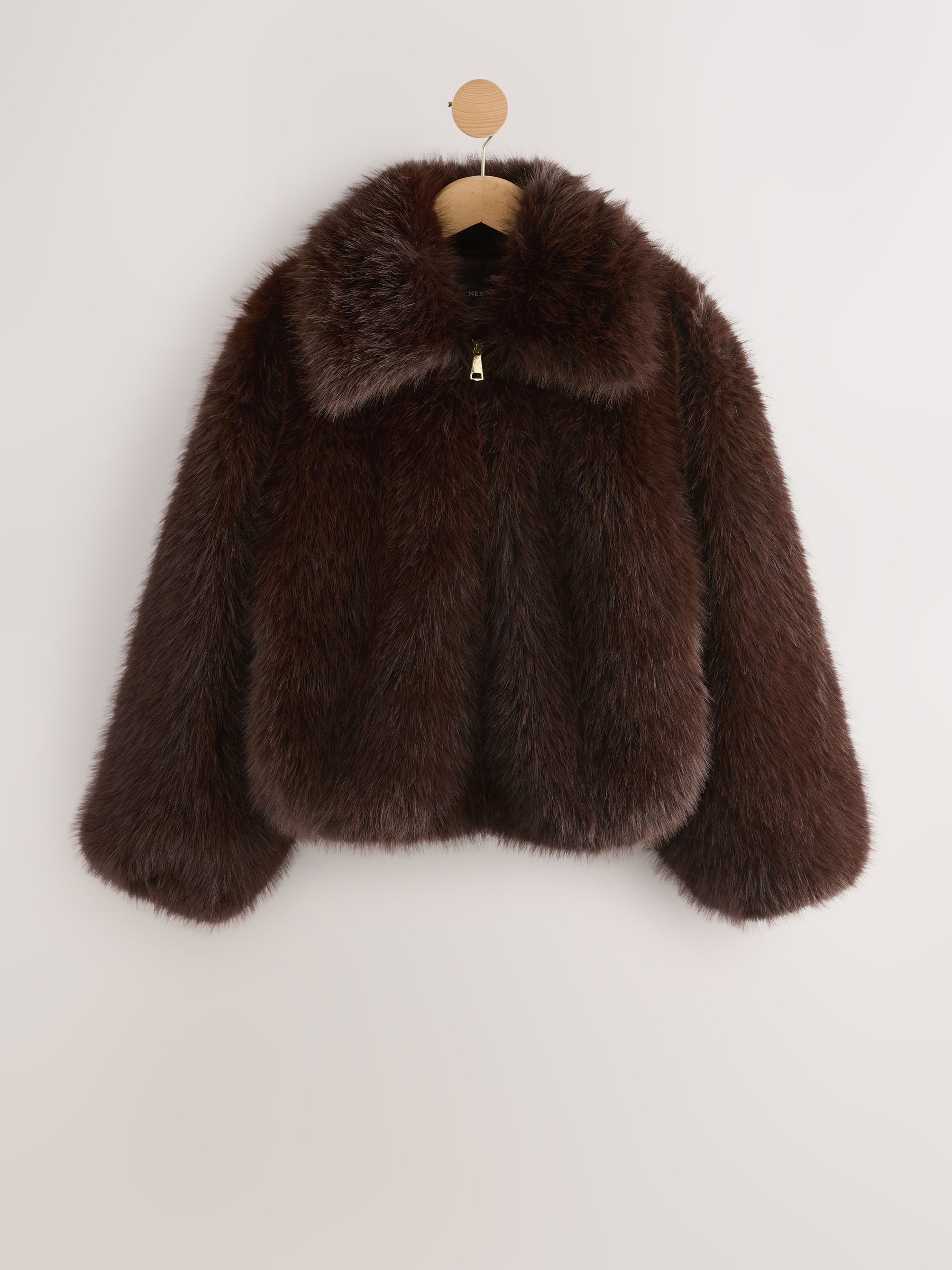 Buy Chocolate Brown Faux Fur Zip Through Jacket from Next USA