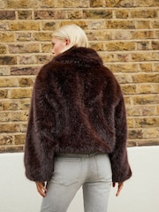 Chocolate Brown Faux Fur Zip Through Jacket - Image 5 of 9