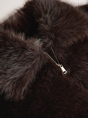 Chocolate Brown Faux Fur Zip Through Jacket - Image 9 of 9