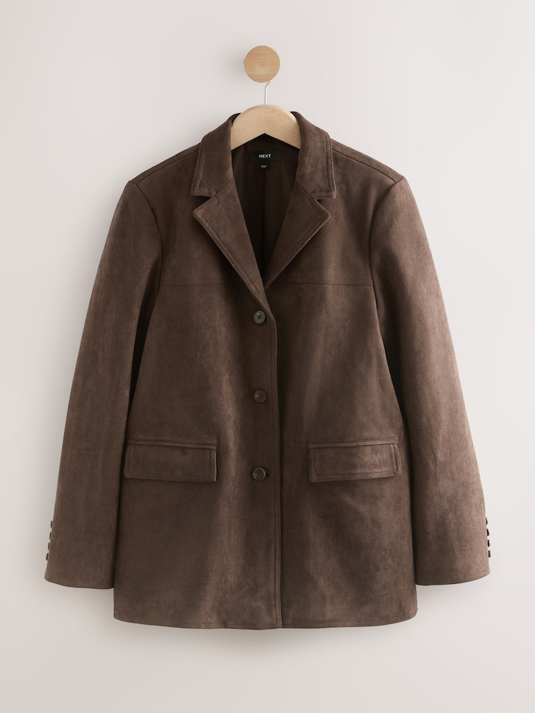 Chocolate Brown Faux Suede Jacket - Image 1 of 4 Chocolate Brown Faux Suede Jacket - Image 1 of 4