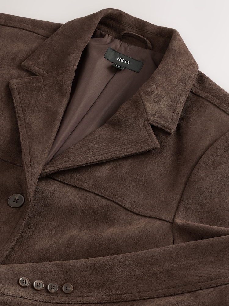 Chocolate Brown Faux Suede Jacket - Image 2 of 4 Chocolate Brown Faux Suede Jacket - Image 2 of 4