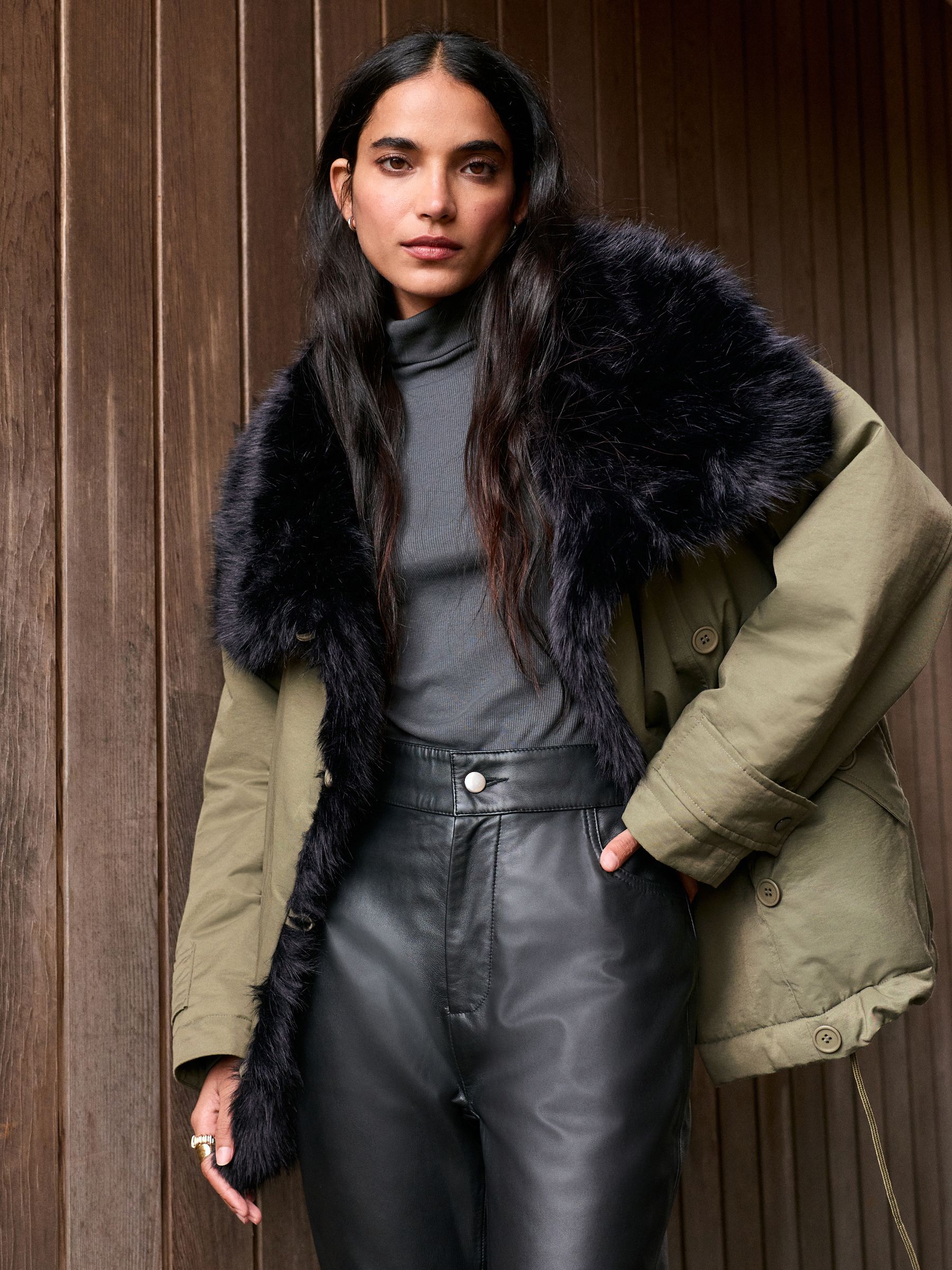 Buy Khaki Green Parka with Contrast Faux Fur Trim from the Next UK