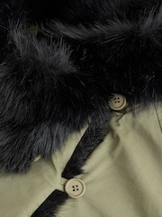 Khaki Green Parka with Contrast Faux Fur Trim - Image 3 of 4
