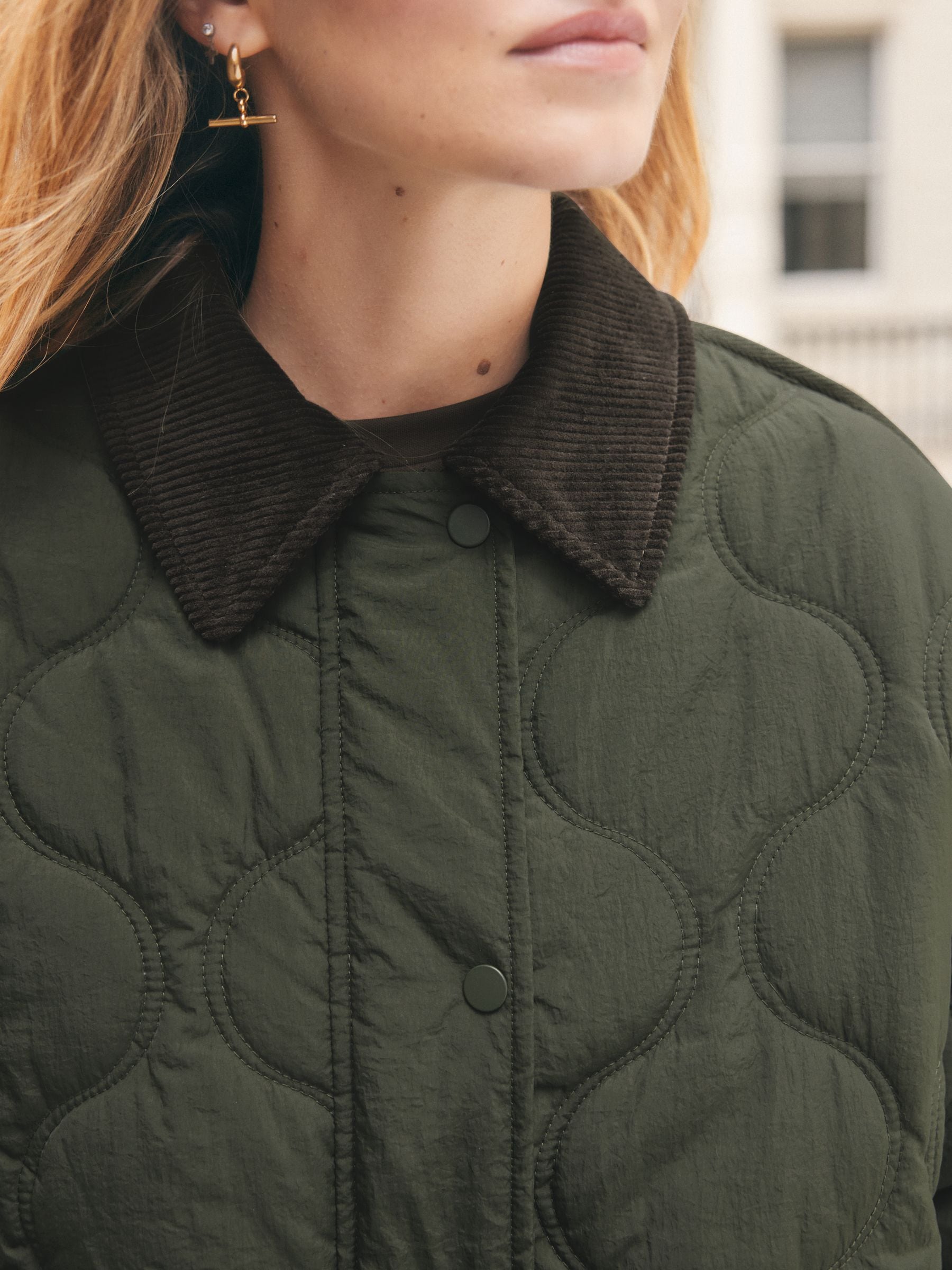 Buy Khaki Green Quilted Cord Collar Jacket from Next USA
