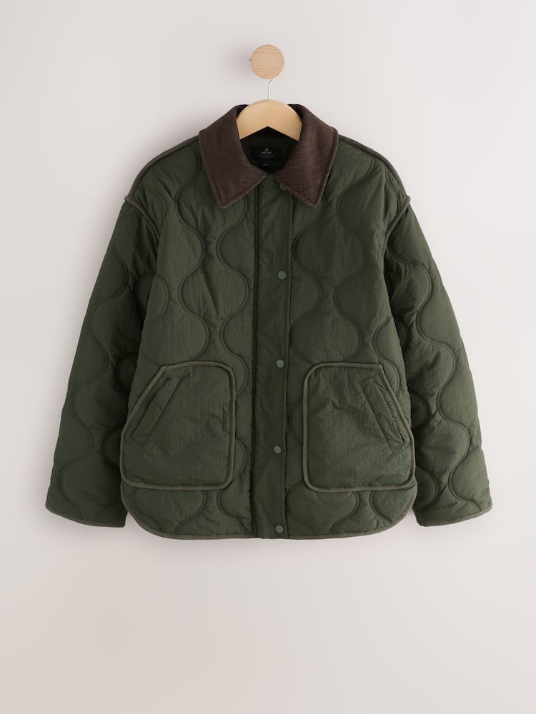 Buy Khaki Green Quilted Cord Collar Jacket from Next USA