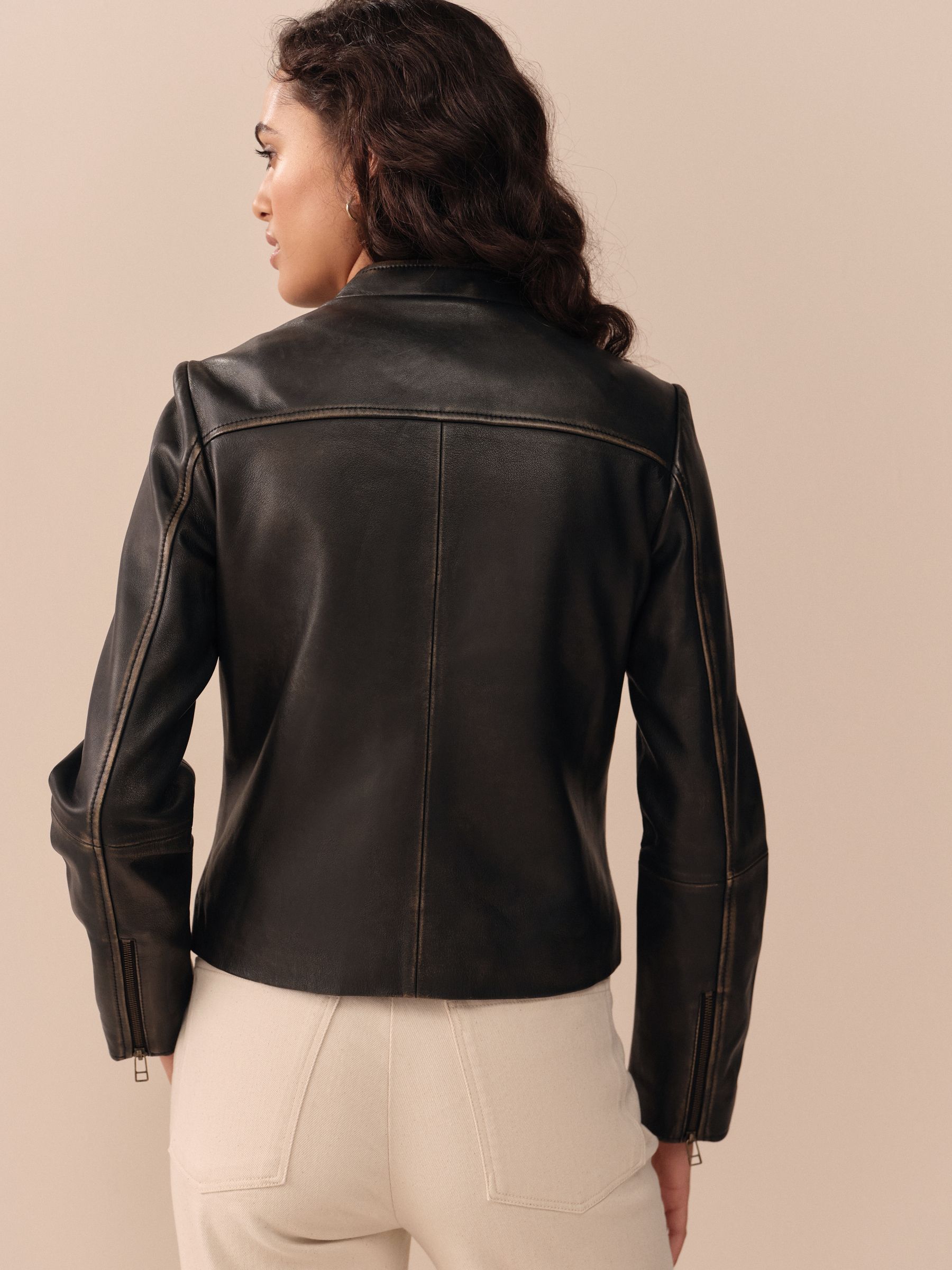 Buy Black N. Premium Real Leather Collarless Jacket from