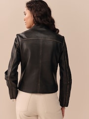 Black N. Premium Real Leather Collarless Jacket - Image 3 of 10