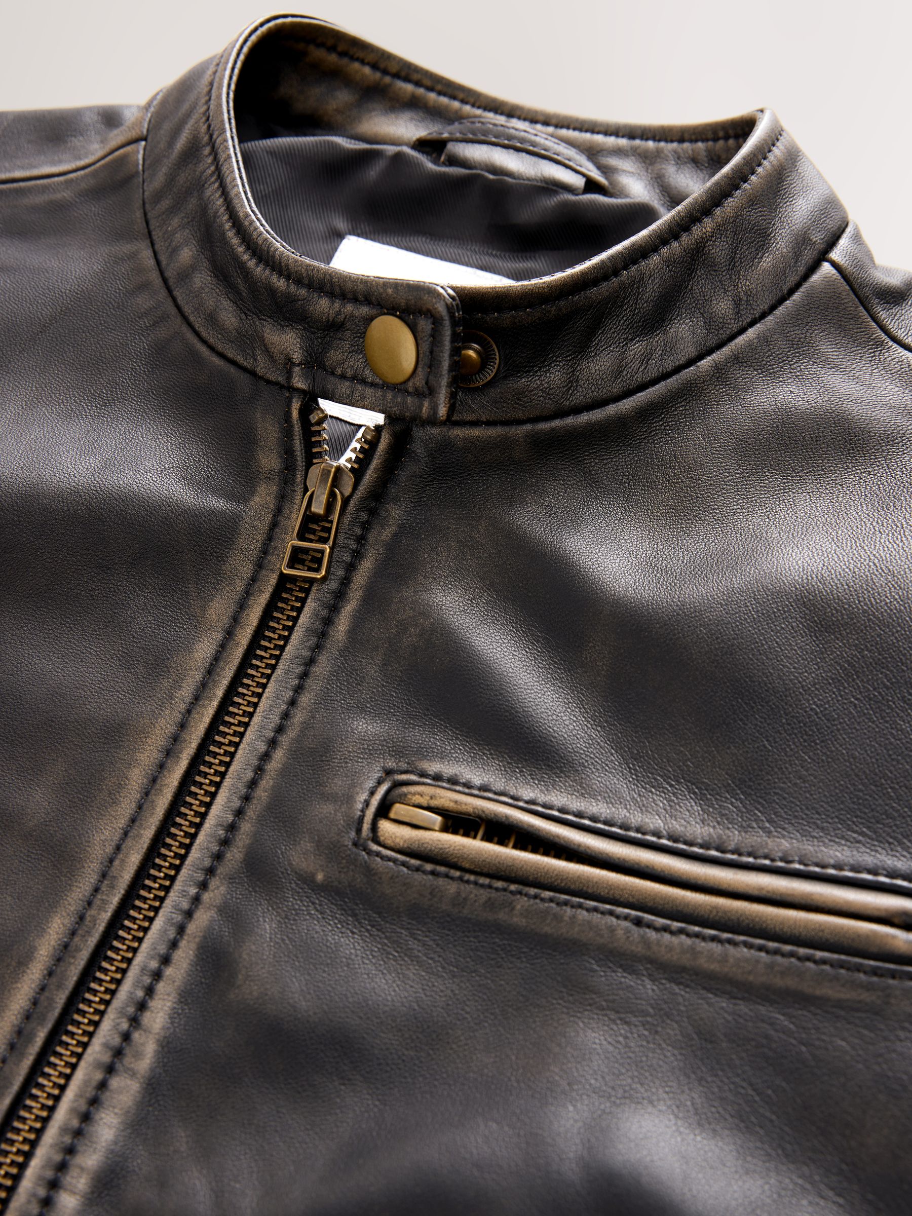新品タグ付き　SEEALL \"classic no collar jacket\" Buy Black N. Premium Real Leather Collarless Jacket from Next USA