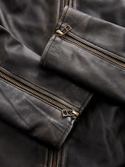 Black N. Premium Real Leather Collarless Jacket - Image 8 of 10
