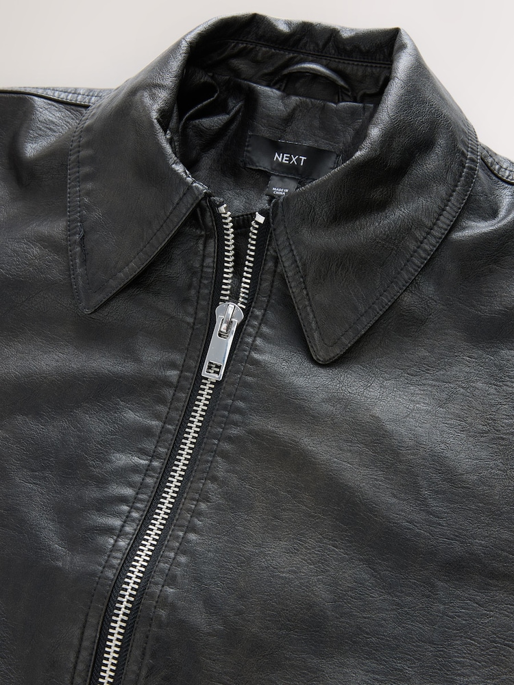Negro - Faux Leather Zip Through Jacket - Imagen 7 de 7