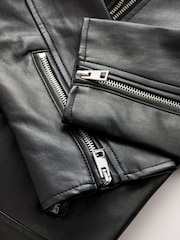 Negro - Chaqueta motera de cuero sintético - Imagen 10 de 11