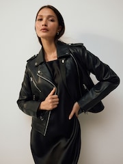 Negro - Chaqueta motera de cuero sintético - Imagen 2 de 11
