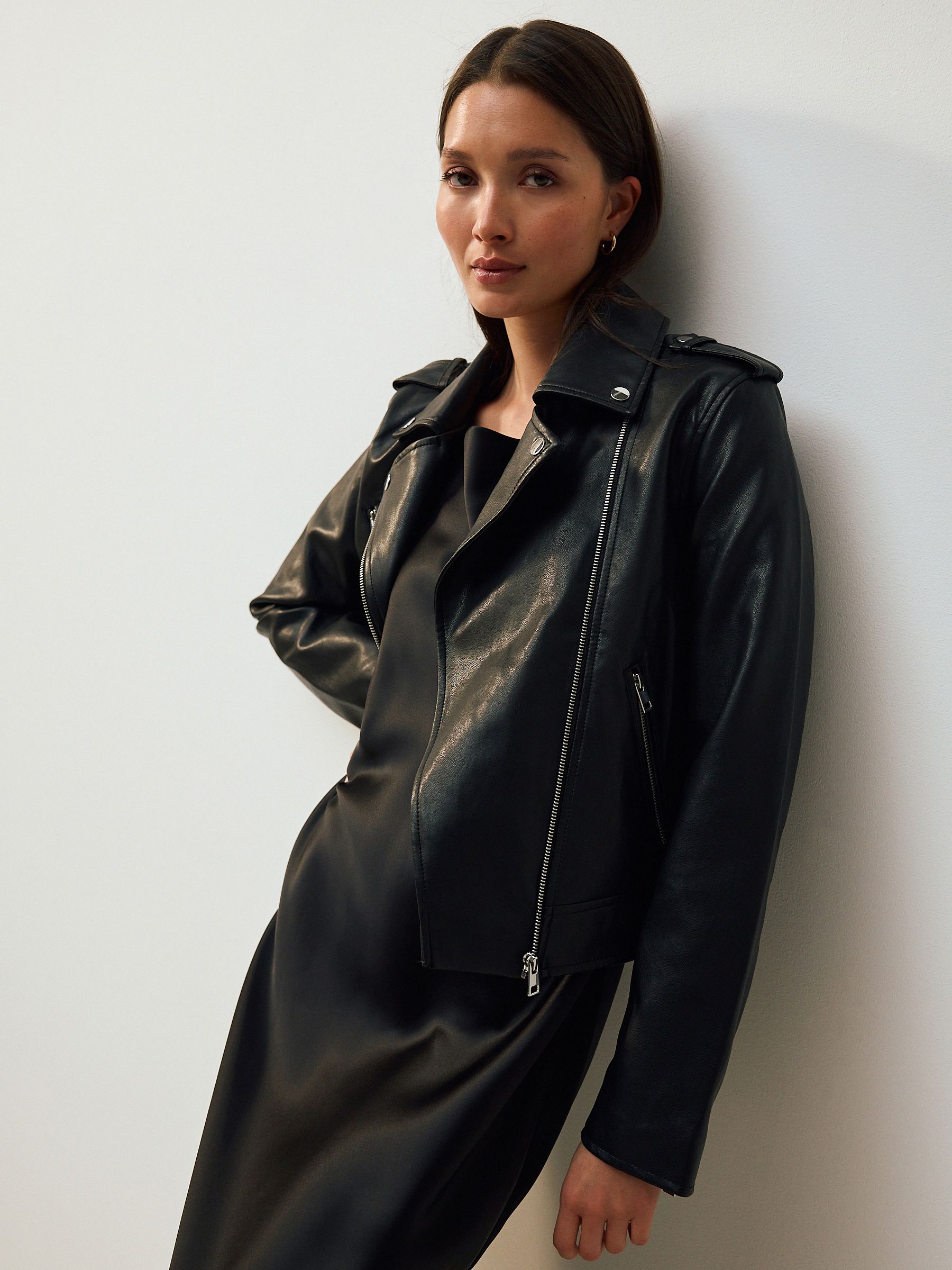 Buy Black Faux Leather Biker Jacket from Next Canada