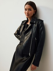 Negro - Chaqueta motera de cuero sintético - Imagen 3 de 11