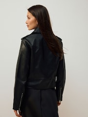 Negro - Chaqueta motera de cuero sintético - Imagen 4 de 11