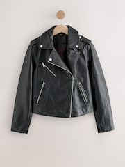 Negro - Chaqueta motera de cuero sintético - Imagen 6 de 11