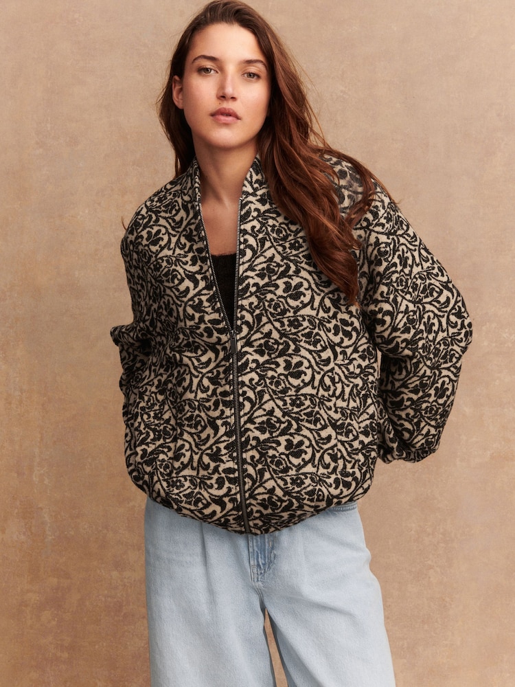 Monochrome Patterned Bomber Jacket - Image 2 of 8 Monochrome Patterned Bomber Jacket - Image 2 of 8