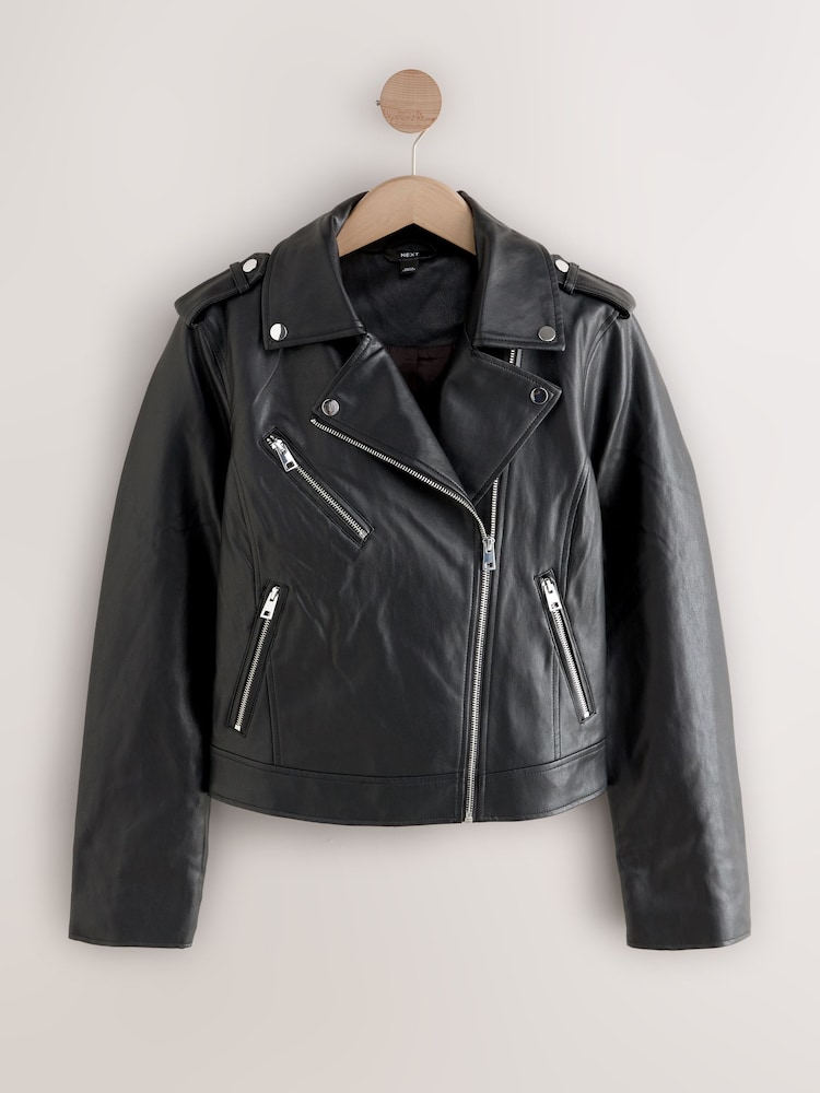 Black Fuller Bust Faux Leather Biker Jacket - Image 1 of 2 Black Fuller Bust Faux Leather Biker Jacket - Image 1 of 2