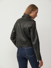 Black Fuller Bust Faux Leather Biker Jacket - Image 3 of 7