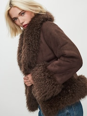 Mink Brown Penny Lane Faux Fur Lined Jacket - Image 13 of 15