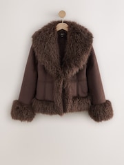 Mink Brown Penny Lane Faux Fur Lined Jacket - Image 8 of 15