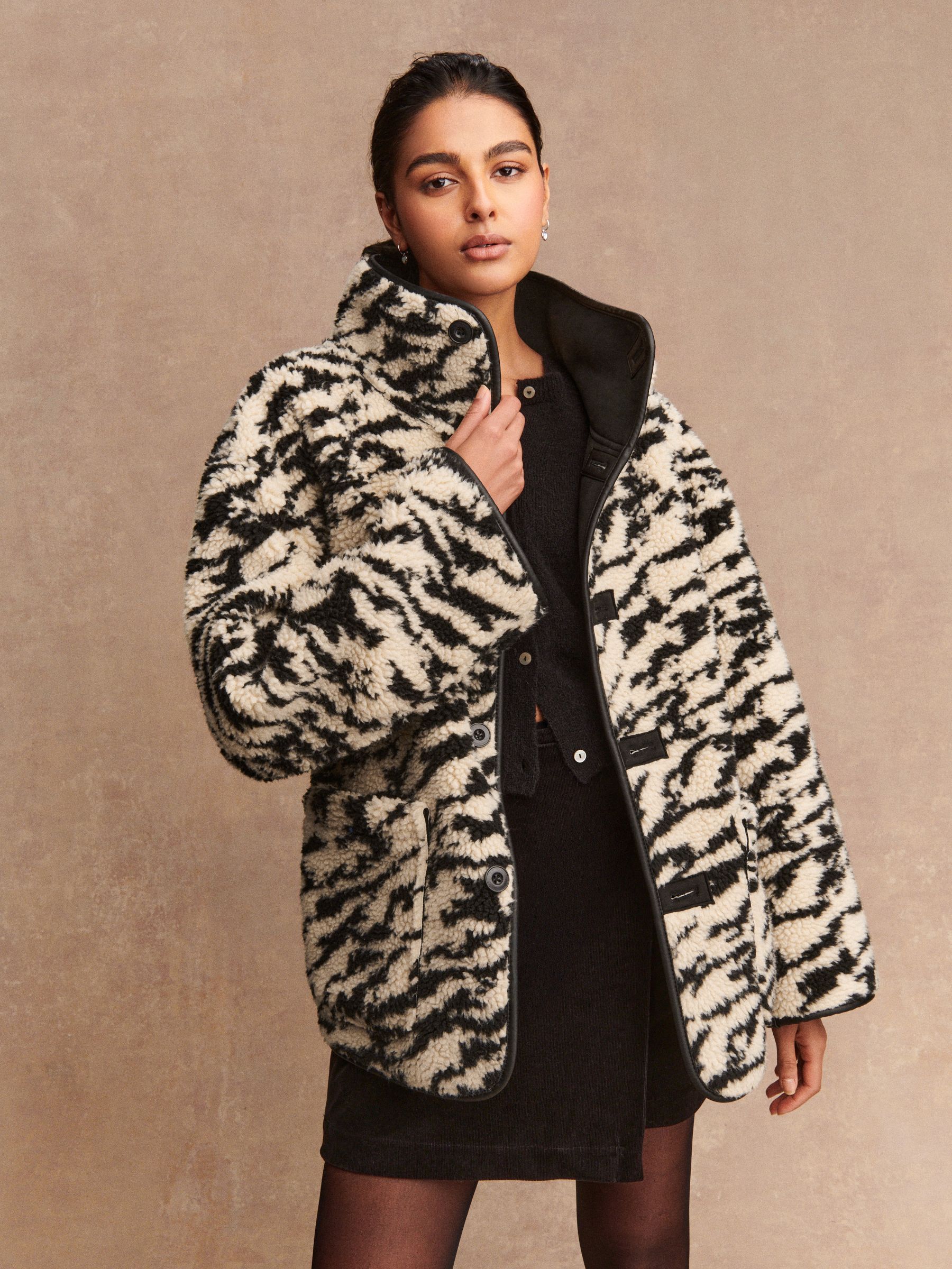 Buy Black/Ecru Zebra Print Borg Reversible Jacket from Next USA