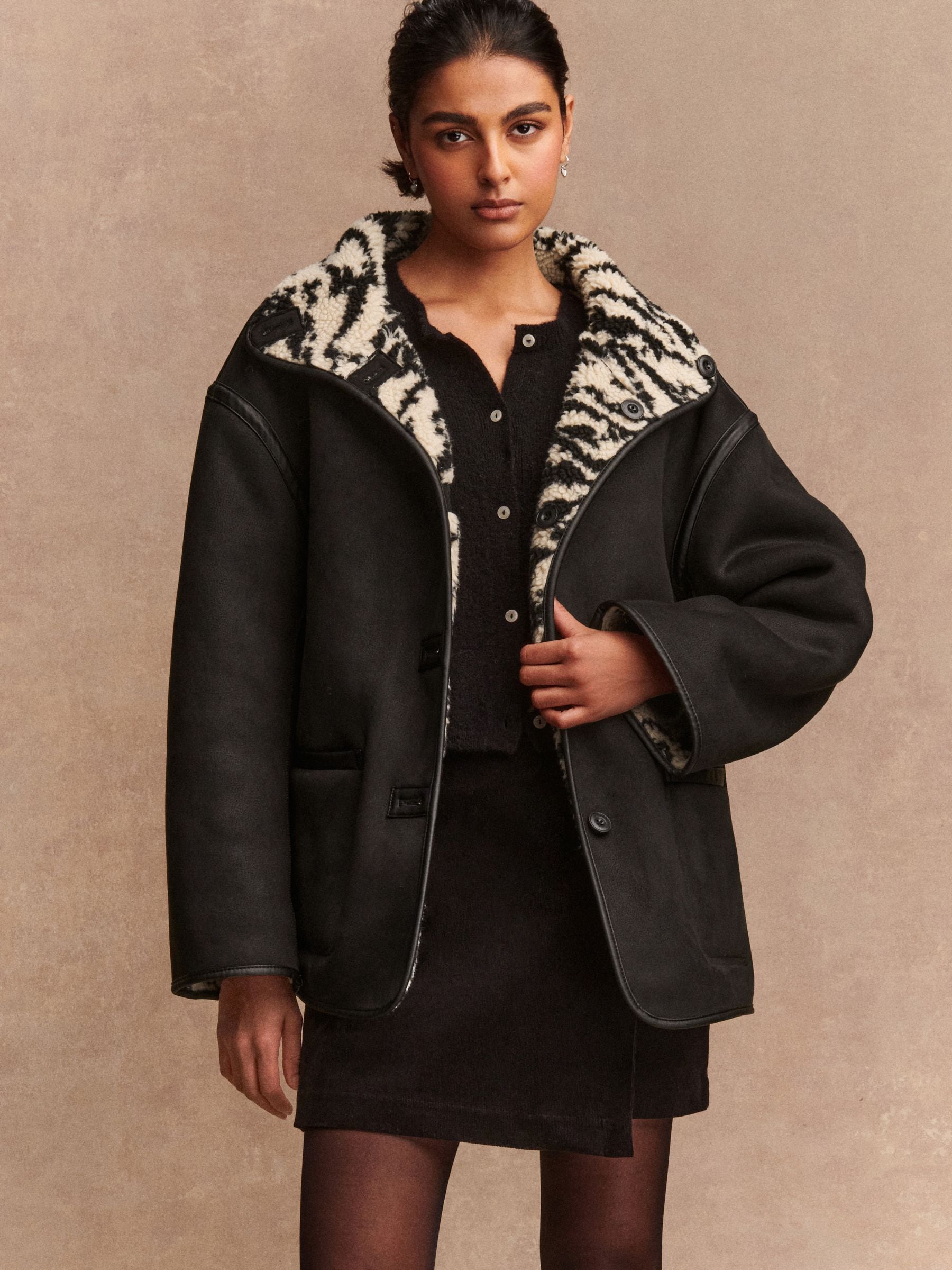 Buy Black/Ecru Zebra Print Borg Reversible Jacket from Next USA