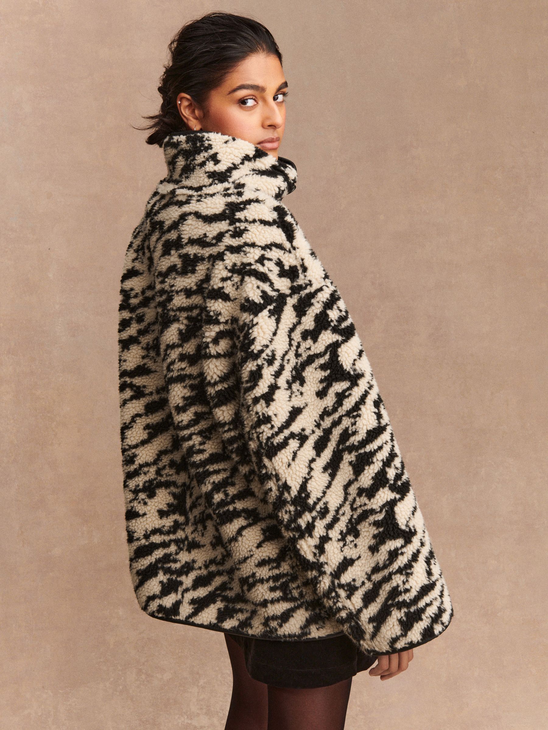 Buy Black/Ecru Zebra Print Borg Reversible Jacket from Next USA