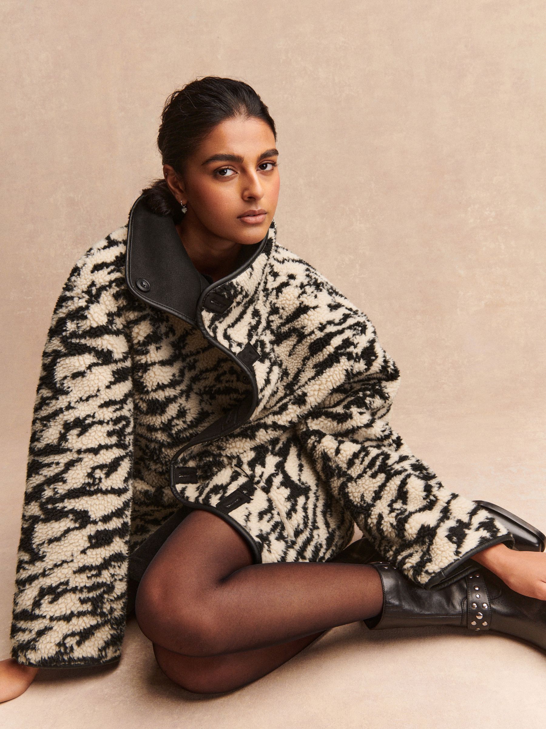 Buy Black/Ecru Zebra Print Borg Reversible Jacket from Next USA