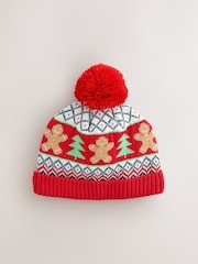 Rojo con galleta de jengibre - Baby Knitted Pom Christmas Beanie Hat - Imagen 1 de 3